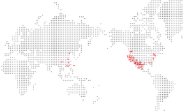 Map of world with red dots of Brenix Credit Union Bank locations